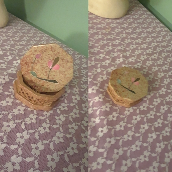 Stone octagon Floral jewellery trinket box - Picture 2 of 16